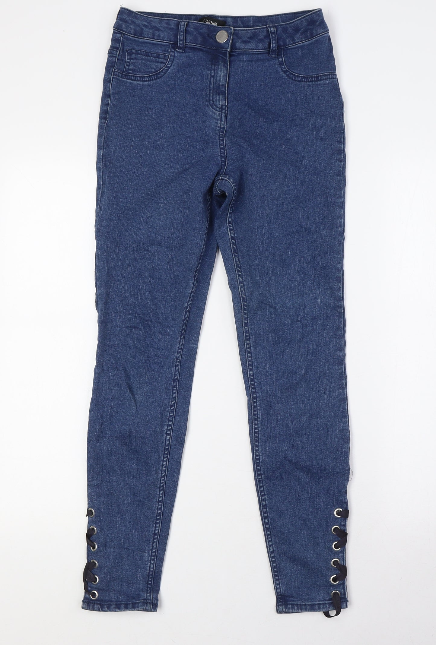 Denim Womens Blue Cotton Skinny Jeans Size 8 L27 in Regular Zip - Lace Up Legs