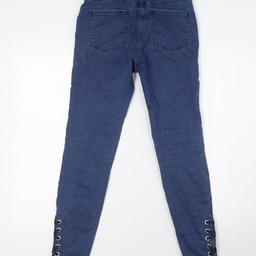 Denim Womens Blue Cotton Skinny Jeans Size 8 L27 in Regular Zip - Lace Up Legs