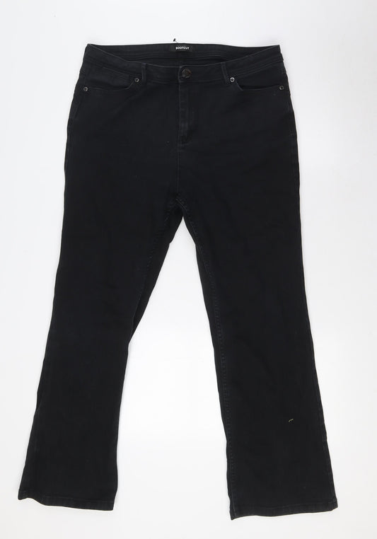 Marks and Spencer Womens Black Cotton Bootcut Jeans Size 16 L29 in Regular Zip