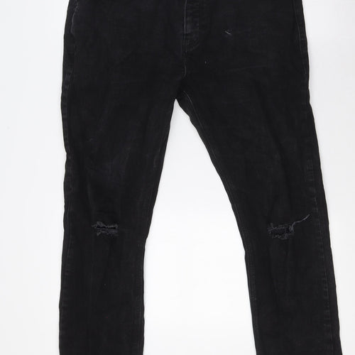 French Connection Mens Black Cotton Straight Jeans Size 36 in L30 in Slim Button