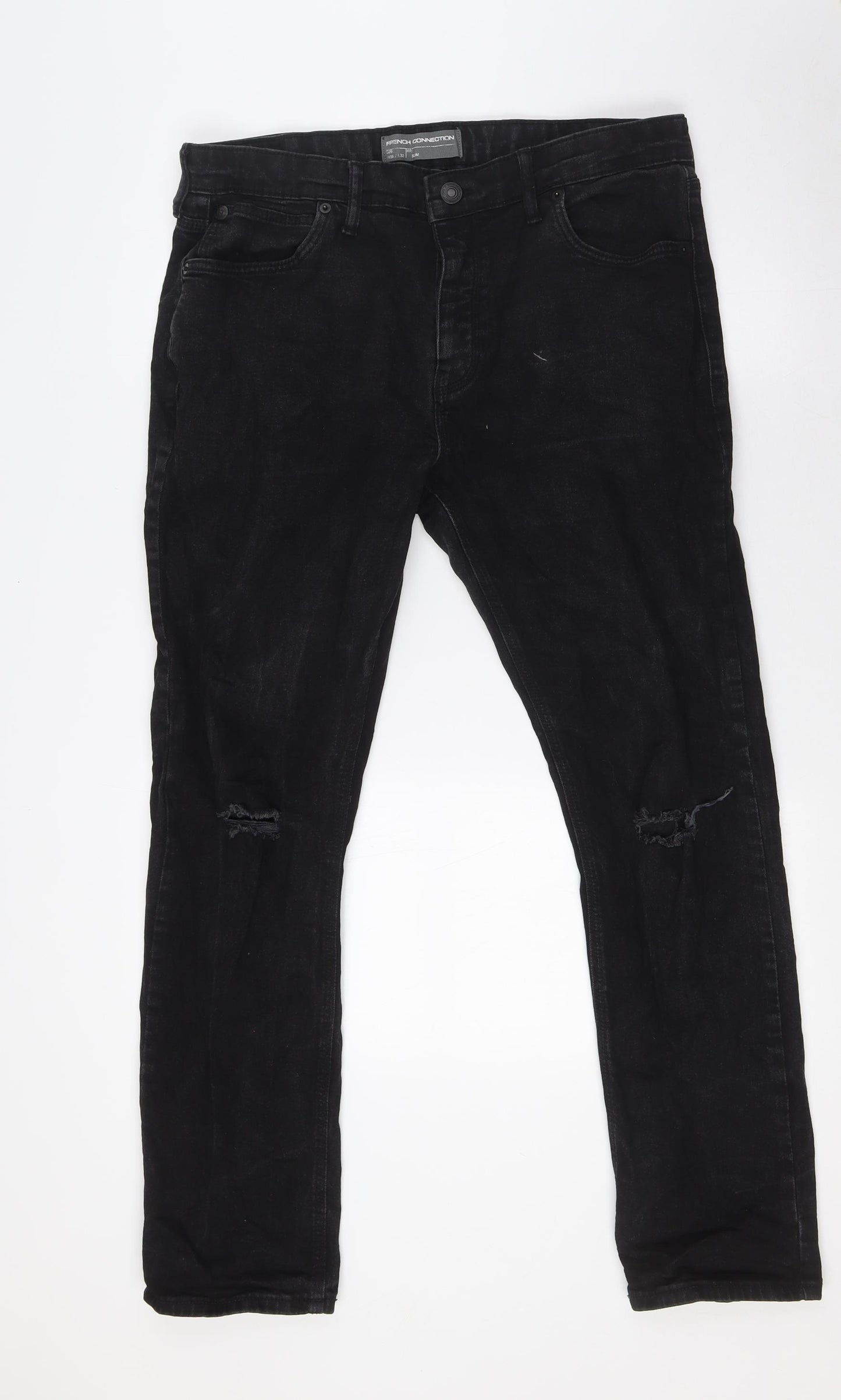 French Connection Mens Black Cotton Straight Jeans Size 36 in L30 in Slim Button