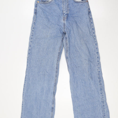 &Denim Womens Blue Cotton Wide-Leg Jeans Size 6 L32 in Regular Zip - Raw Hem