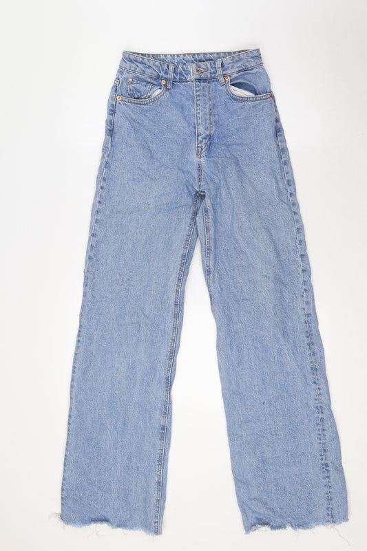 &Denim Womens Blue Cotton Wide-Leg Jeans Size 6 L32 in Regular Zip - Raw Hem