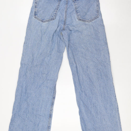 &Denim Womens Blue Cotton Wide-Leg Jeans Size 6 L32 in Regular Zip - Raw Hem