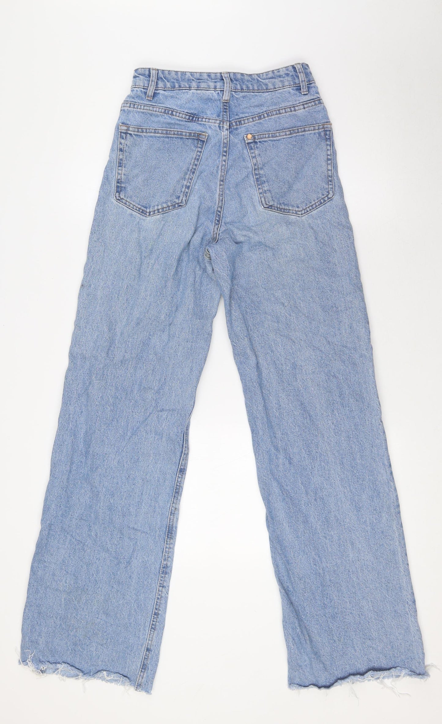 &Denim Womens Blue Cotton Wide-Leg Jeans Size 6 L32 in Regular Zip - Raw Hem