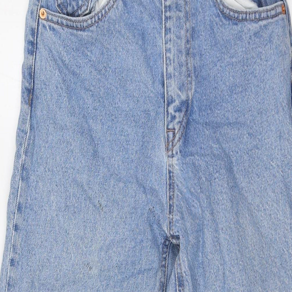 &Denim Womens Blue Cotton Wide-Leg Jeans Size 6 L32 in Regular Zip - Raw Hem