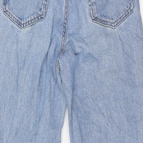 &Denim Womens Blue Cotton Wide-Leg Jeans Size 6 L32 in Regular Zip - Raw Hem