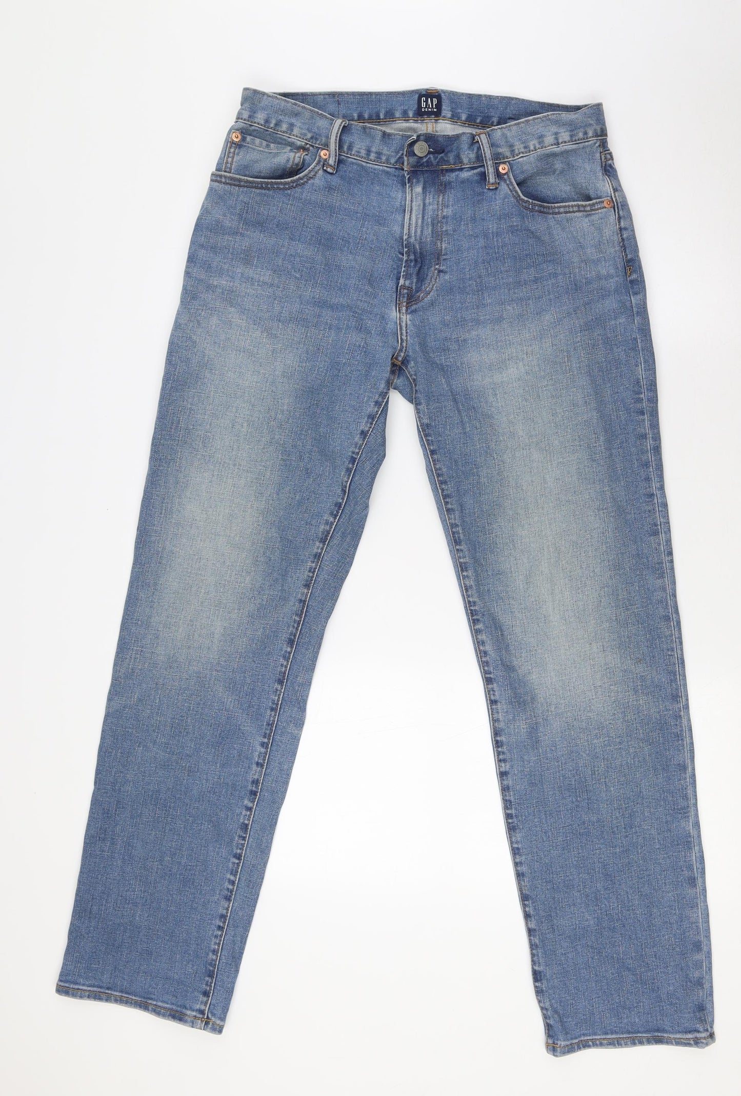 Gap Mens Blue Cotton Straight Jeans Size 30 in L31 in Extra-Slim Zip