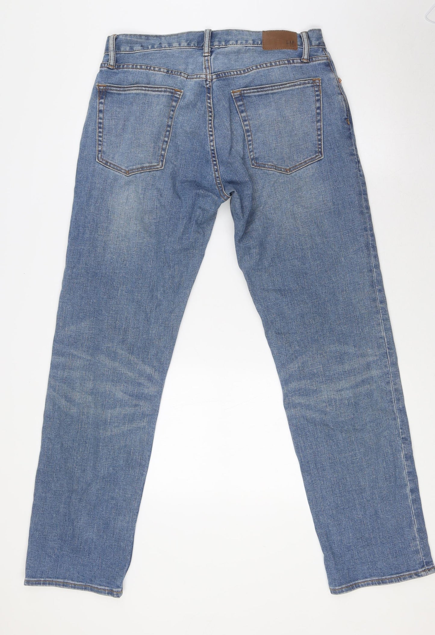 Gap Mens Blue Cotton Straight Jeans Size 30 in L31 in Extra-Slim Zip