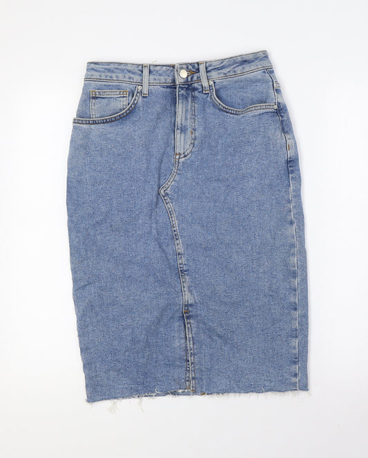 Denim Co Womens Blue Cotton A-Line Skirt Size 10 Zip - Raw Hem