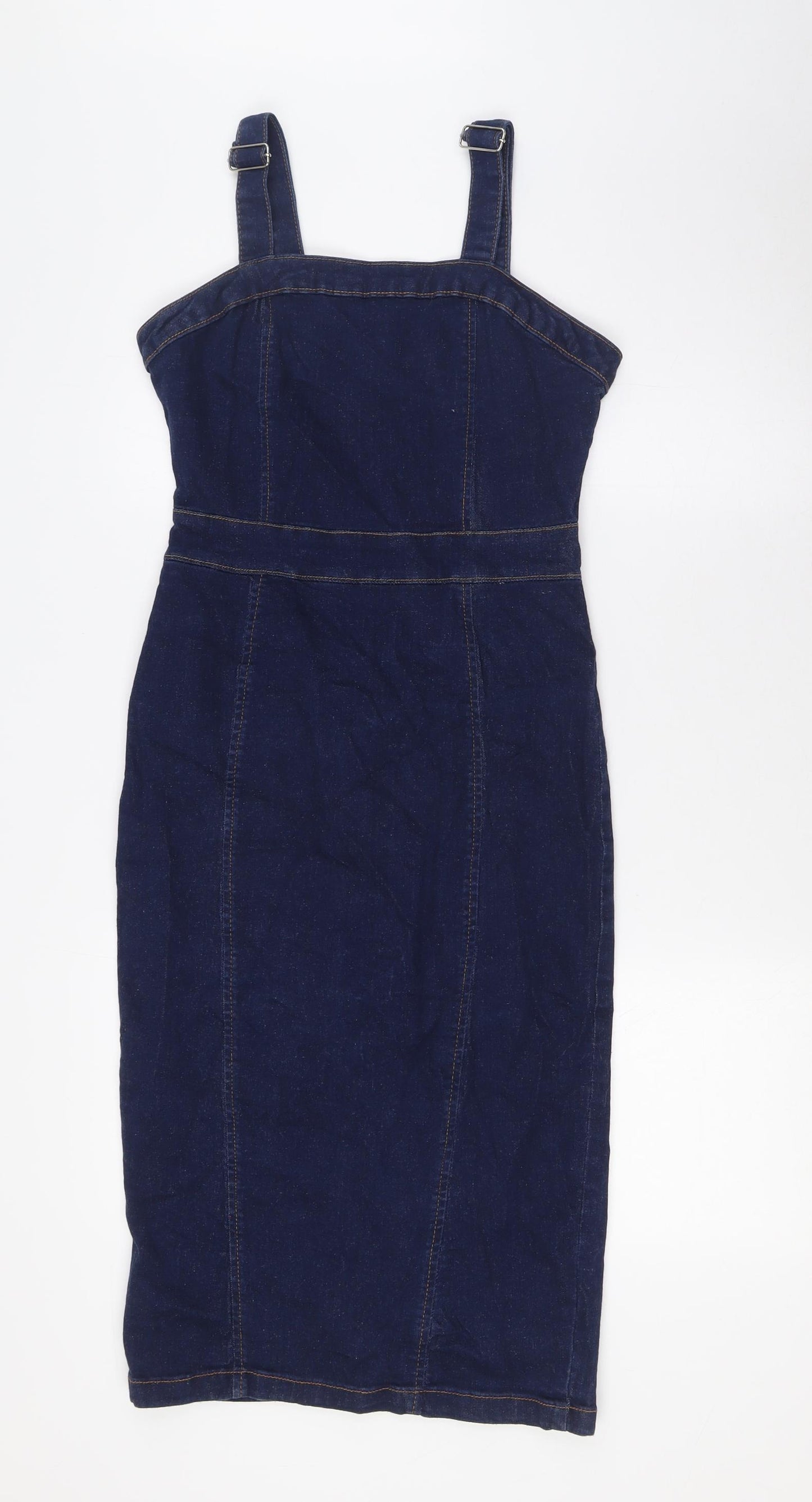 PARISIAN Womens Blue Cotton Pinafore/Dungaree Dress Size 10 Square Neck