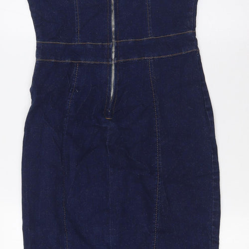 PARISIAN Womens Blue Cotton Pinafore/Dungaree Dress Size 10 Square Neck