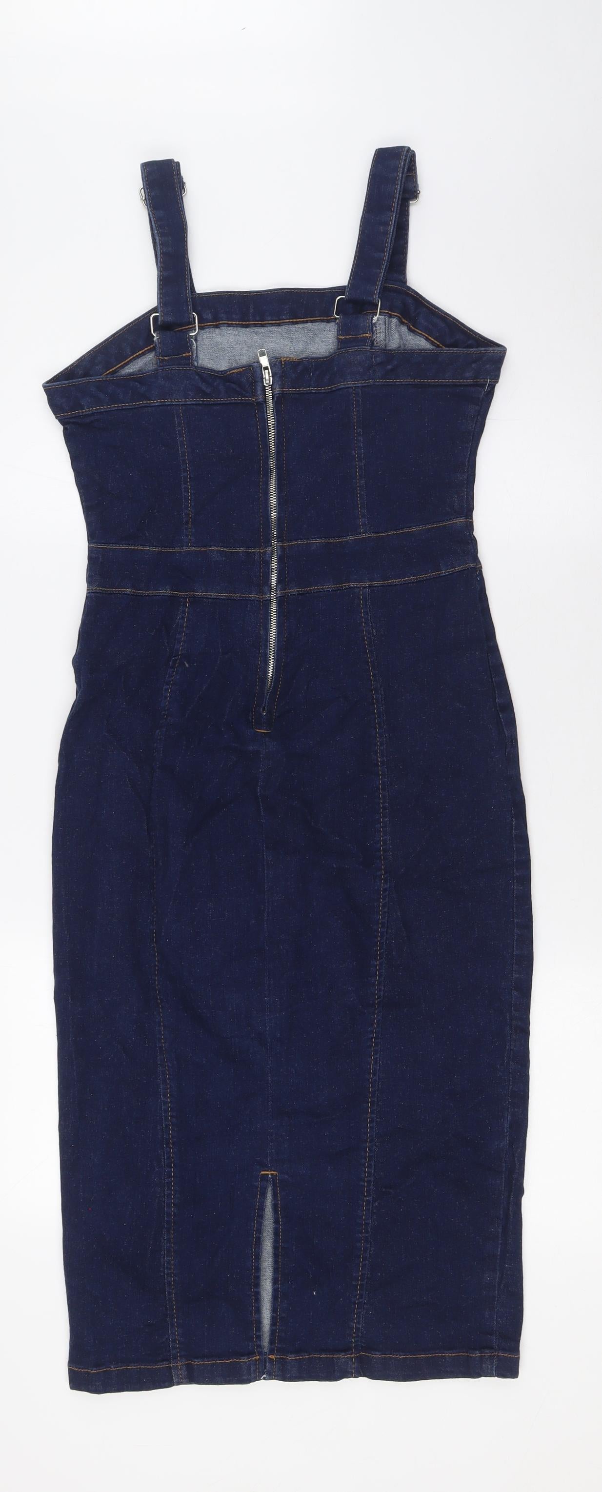 PARISIAN Womens Blue Cotton Pinafore/Dungaree Dress Size 10 Square Neck