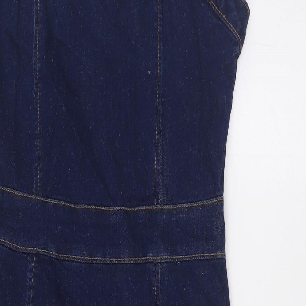 PARISIAN Womens Blue Cotton Pinafore/Dungaree Dress Size 10 Square Neck