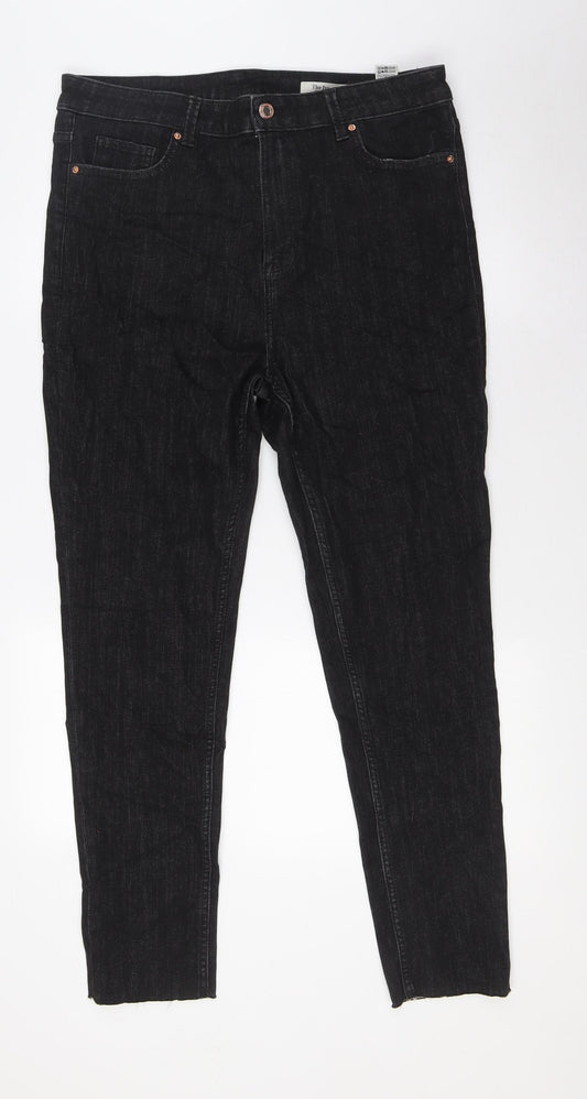 Marks and Spencer Womens Black Cotton Skinny Jeans Size 16 L28 in Regular Button - Raw Hem