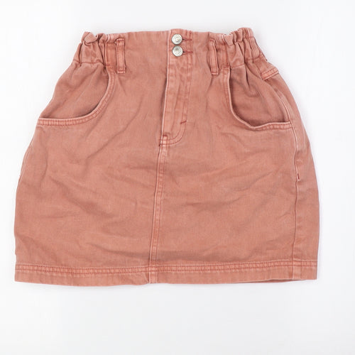 Topshop Womens Pink Cotton A-Line Skirt Size 8 Button - Elasticated Waist