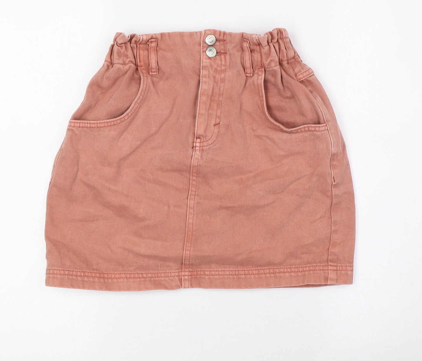 Topshop Womens Pink Cotton A-Line Skirt Size 8 Button - Elasticated Waist