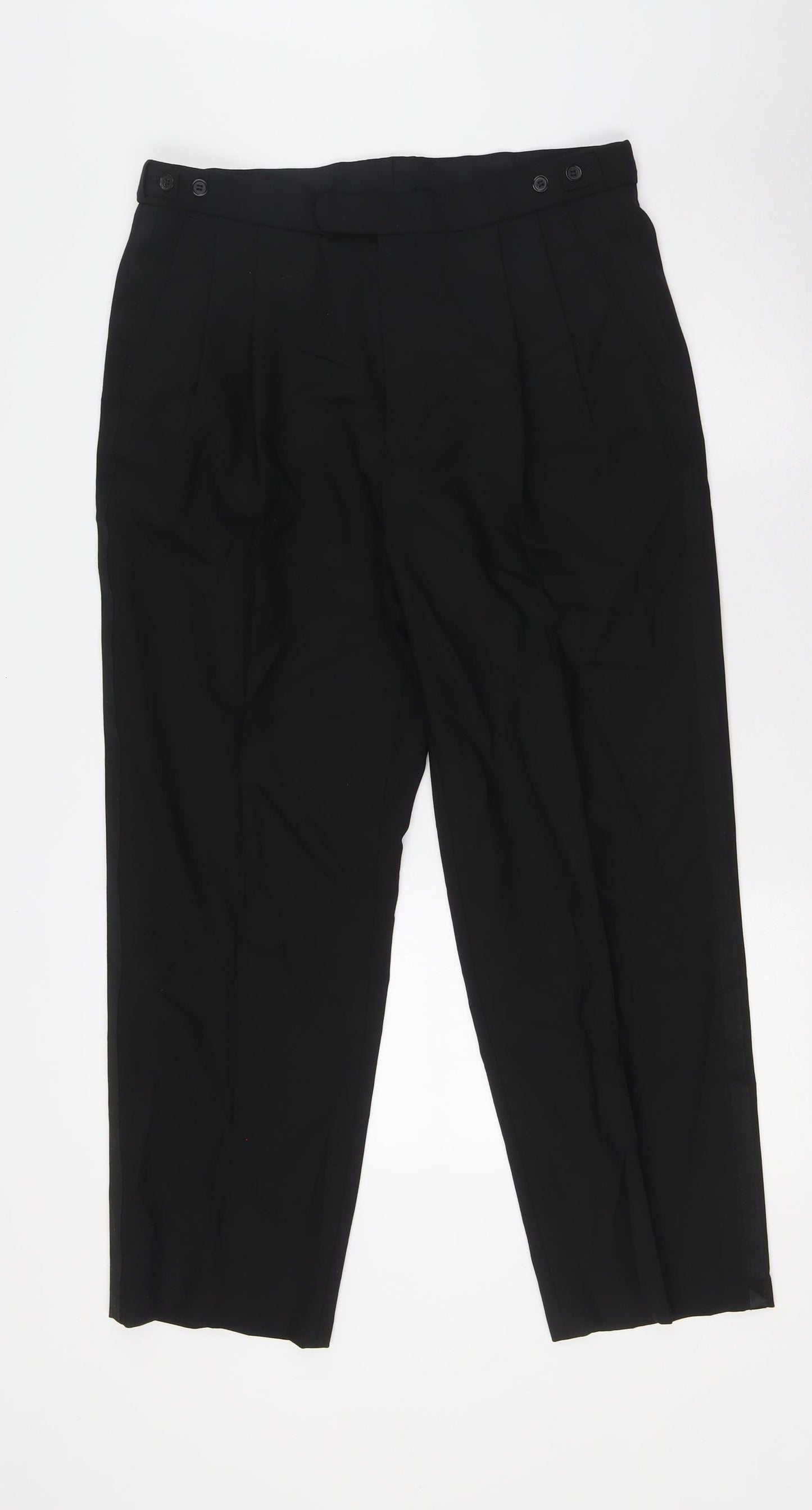 Marks and Spencer Mens Black Wool Dress Pants Trousers Size 34 in L29 in Regular Hook & Eye