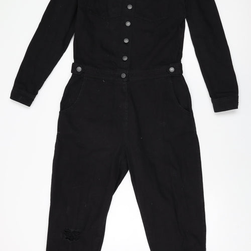 Denim Co Womens Black Cotton Jumpsuit One-Piece Size 12 L28 in Button