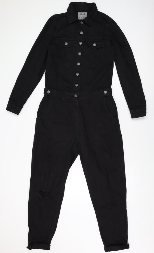 Denim Co Womens Black Cotton Jumpsuit One-Piece Size 12 L28 in Button