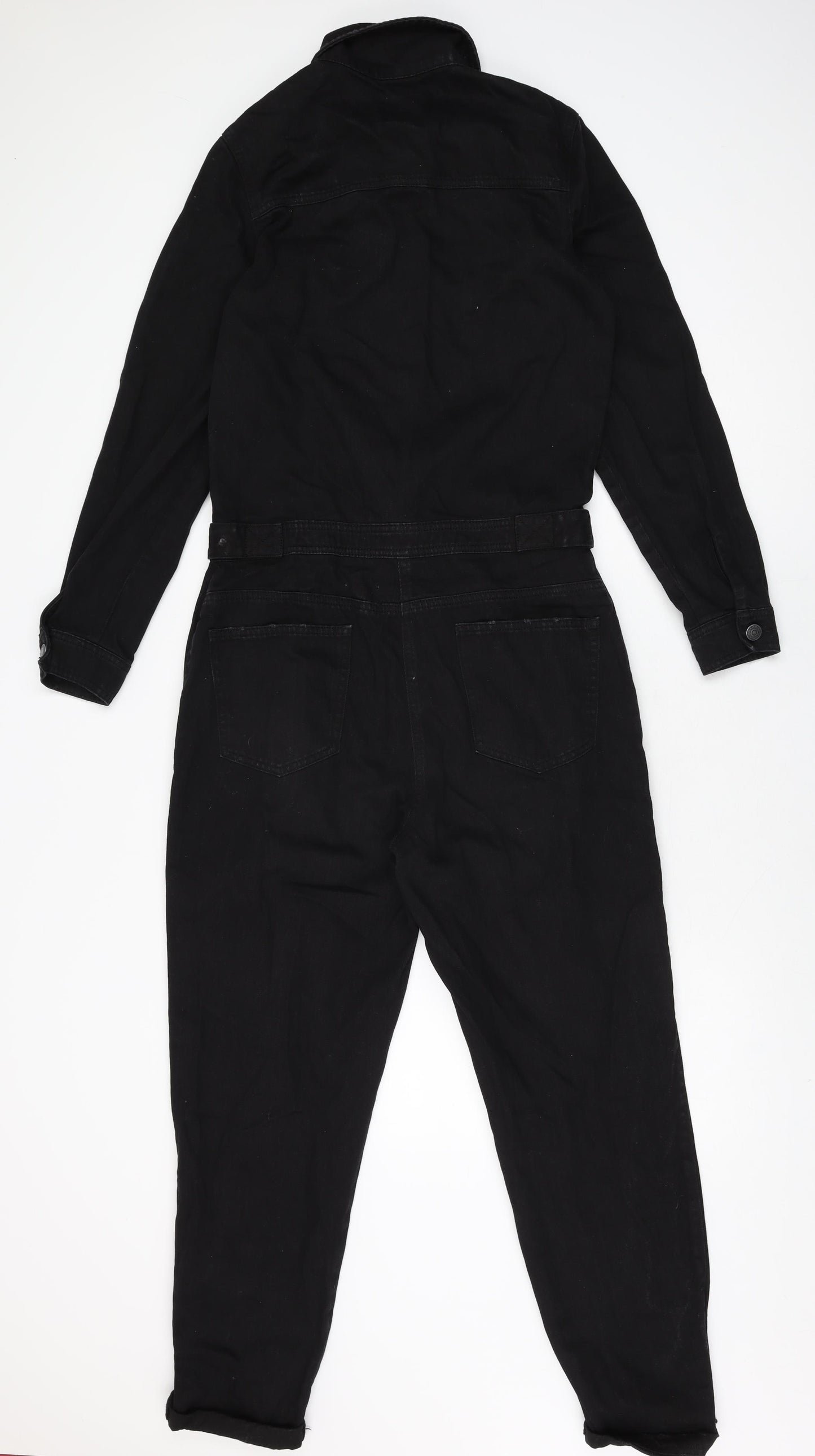 Denim Co Womens Black Cotton Jumpsuit One-Piece Size 12 L28 in Button