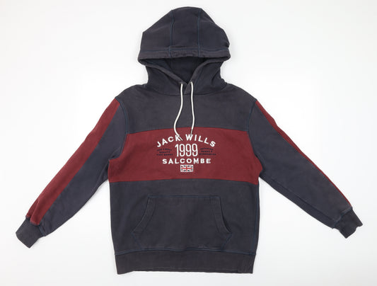 Jack Wills Mens Black Cotton Pullover Hoodie Size S