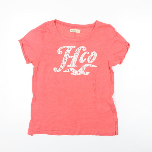 Hollister Womens Pink Cotton Basic T-Shirt Size S Round Neck