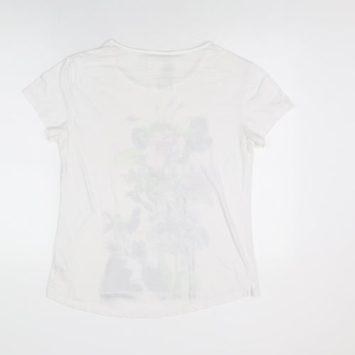 NEXT Womens White Floral Polyester Basic T-Shirt Size 14 Round Neck