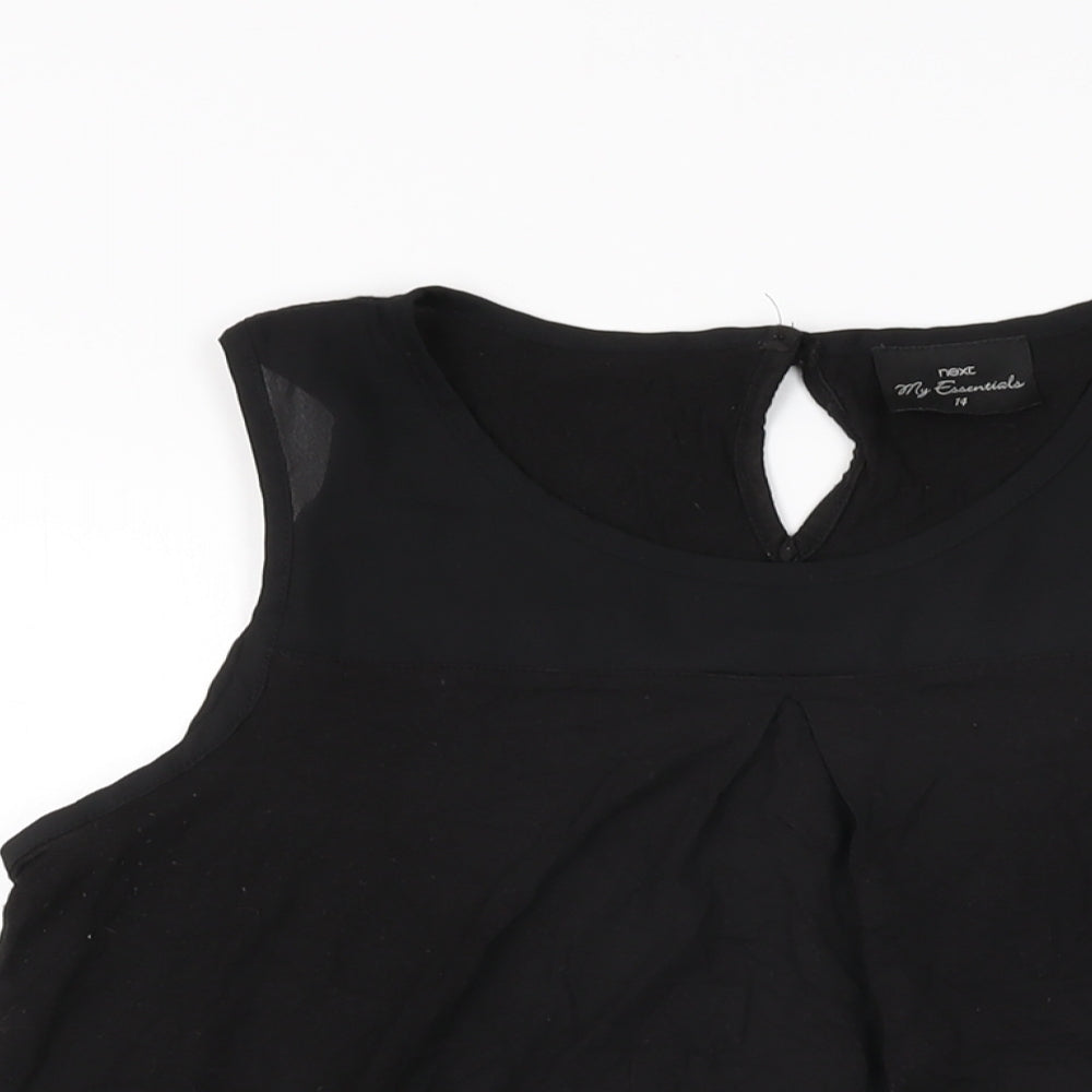 NEXT Womens Black Viscose Basic T-Shirt Size 14 Round Neck