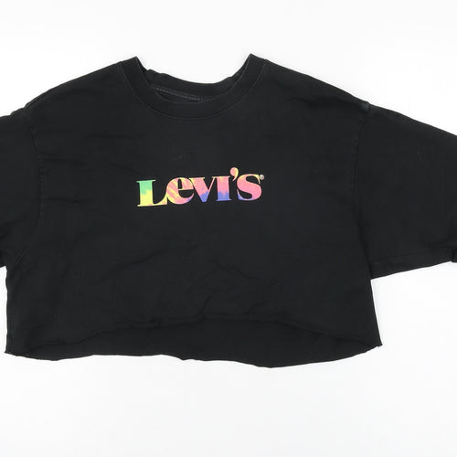 Levi's Womens Black Cotton Cropped T-Shirt Size S Round Neck