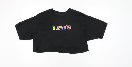 Levi's Womens Black Cotton Cropped T-Shirt Size S Round Neck