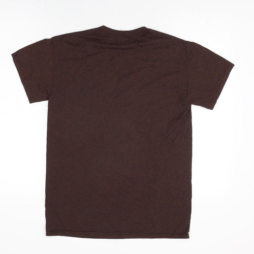 Gildan Mens Brown Cotton T-Shirt Size S Round Neck