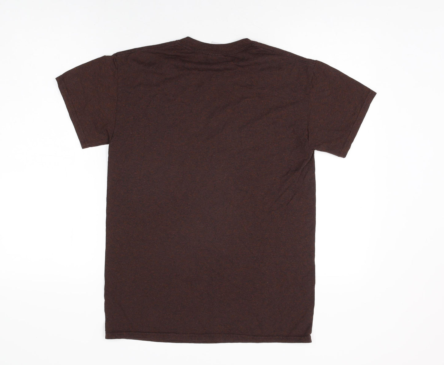 Gildan Mens Brown Cotton T-Shirt Size S Round Neck