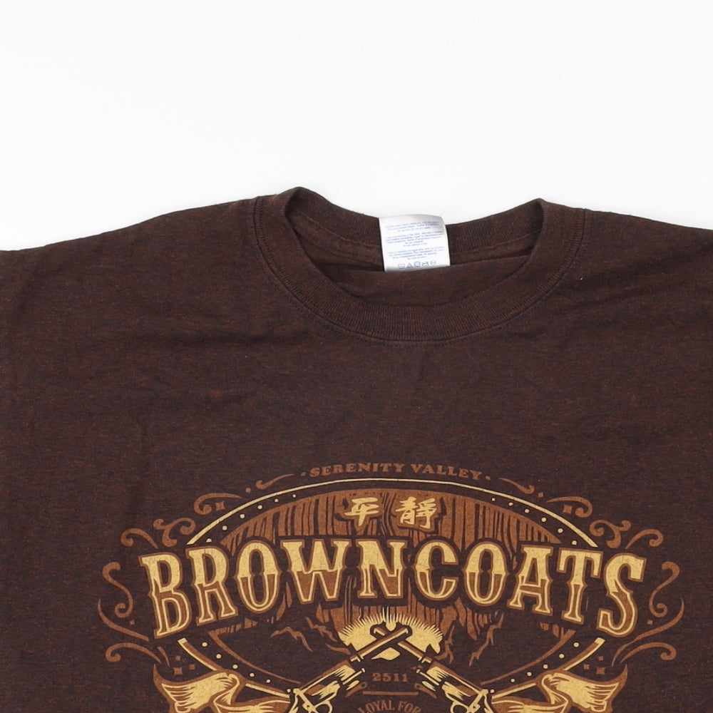 Gildan Mens Brown Cotton T-Shirt Size S Round Neck