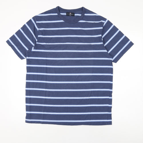 Blue Harbour Mens Blue Striped Cotton T-Shirt Size M Round Neck