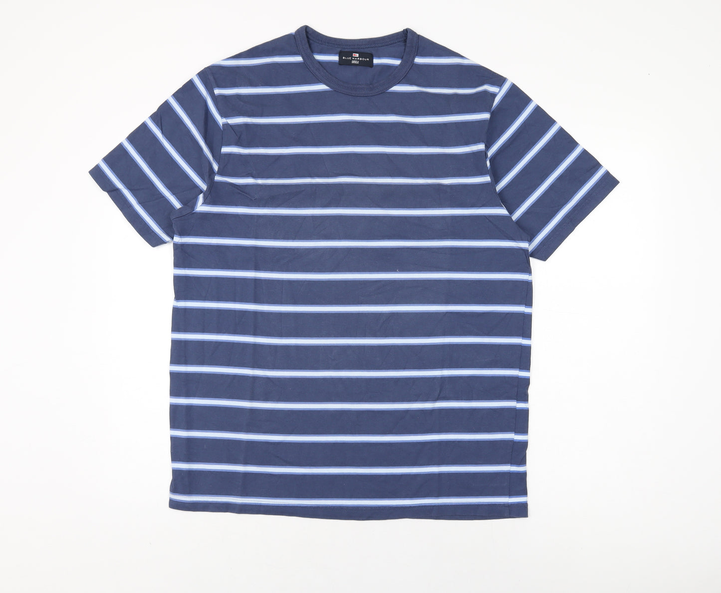 Blue Harbour Mens Blue Striped Cotton T-Shirt Size M Round Neck