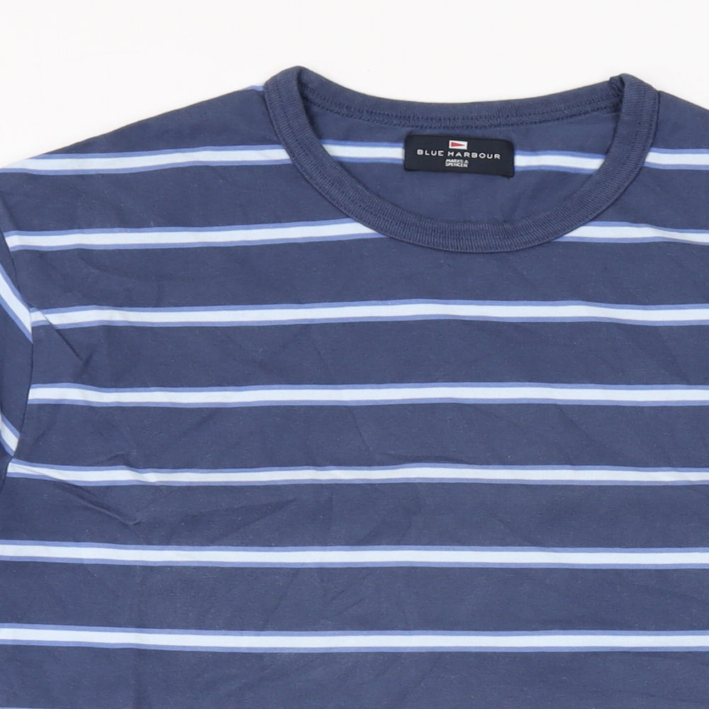 Blue Harbour Mens Blue Striped Cotton T-Shirt Size M Round Neck