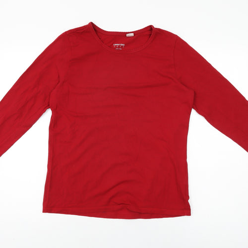 Lands' End Womens Red Cotton Basic T-Shirt Size S Round Neck