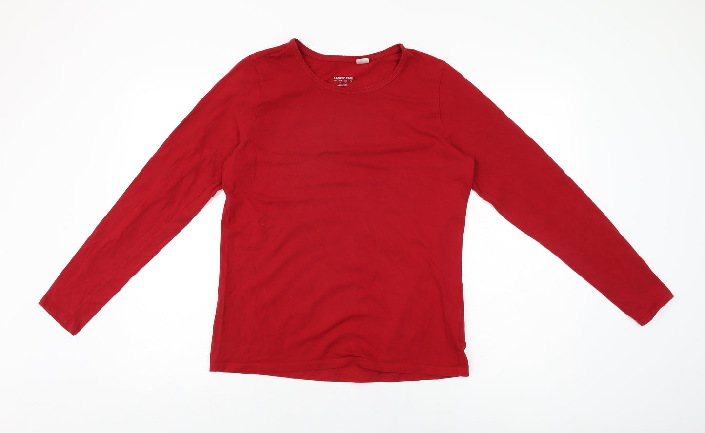 Lands' End Womens Red Cotton Basic T-Shirt Size S Round Neck