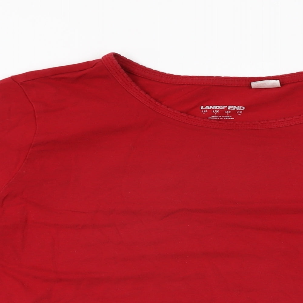 Lands' End Womens Red Cotton Basic T-Shirt Size S Round Neck