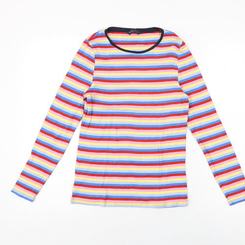 Marks and Spencer Womens Multicoloured Striped Cotton Basic T-Shirt Size 12 Round Neck