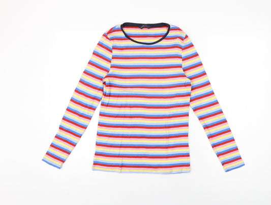 Marks and Spencer Womens Multicoloured Striped Cotton Basic T-Shirt Size 12 Round Neck