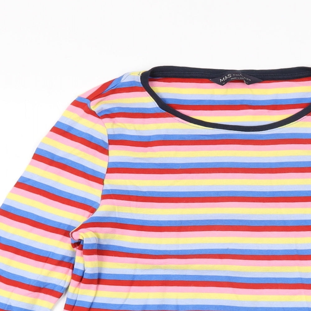 Marks and Spencer Womens Multicoloured Striped Cotton Basic T-Shirt Size 12 Round Neck