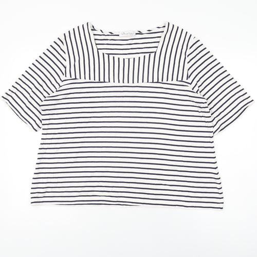 David Nieper Womens White Striped Viscose Basic T-Shirt Size 22 Square Neck