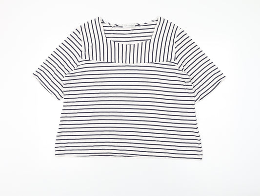 David Nieper Womens White Striped Viscose Basic T-Shirt Size 22 Square Neck