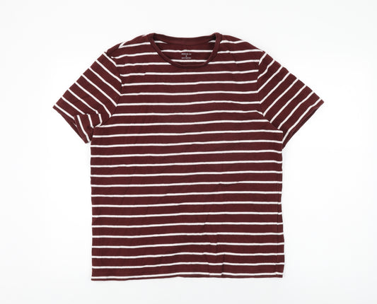 Marks and Spencer Womens Red Striped Cotton Basic T-Shirt Size M Round Neck