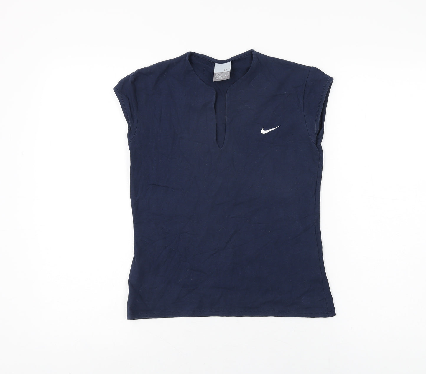 Nike Womens Blue Cotton Basic T-Shirt Size 14 V-Neck