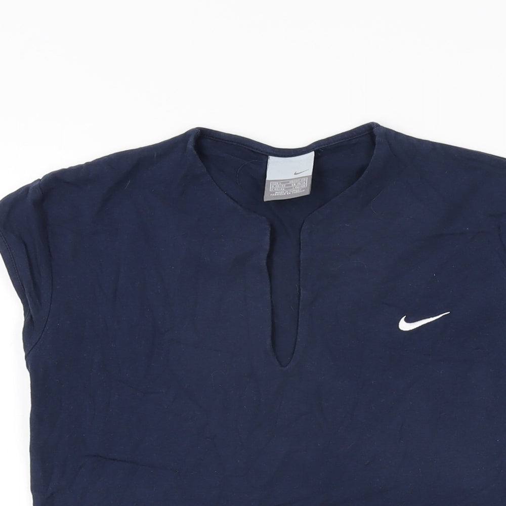 Nike Womens Blue Cotton Basic T-Shirt Size 14 V-Neck