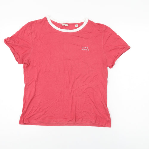 Jack Wills Womens Red Cotton Basic T-Shirt Size 14 Round Neck