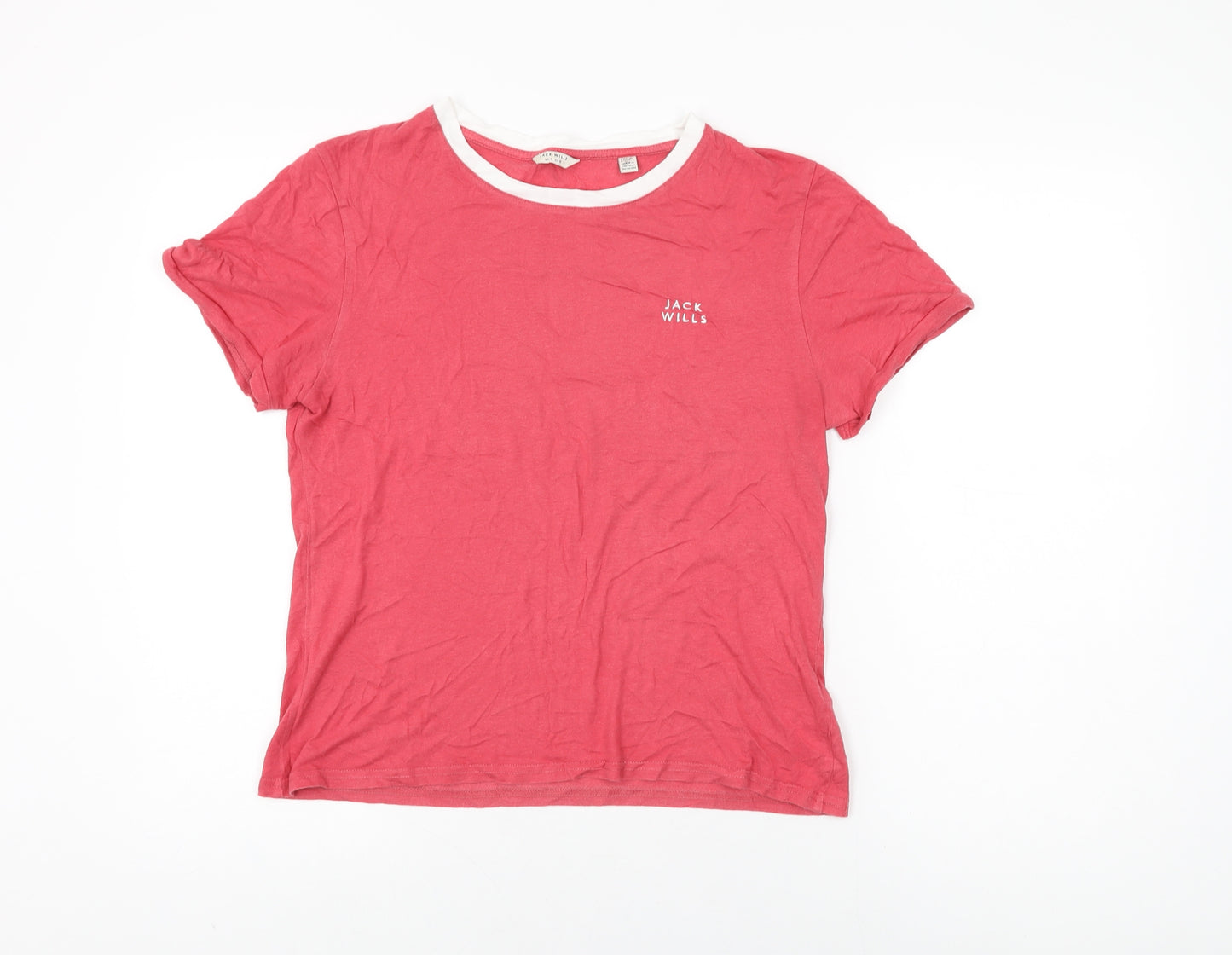 Jack Wills Womens Red Cotton Basic T-Shirt Size 14 Round Neck